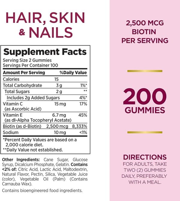 Nature's Bounty Optimal Solutions Advanced Hair, Skin, Nails (200gummies) - Image 3